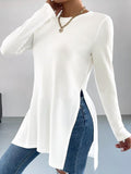 Damen asymmetrisches Longsleeve-Oberteil mit seitlichen Schlitzen und lässigem Schnitt R&B