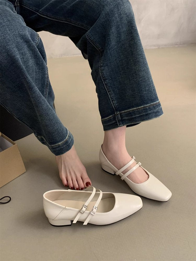 Damen elegante Mary Jane Ballerinas mit modischem Doppelriemen und komfortablem Fußbett R&B