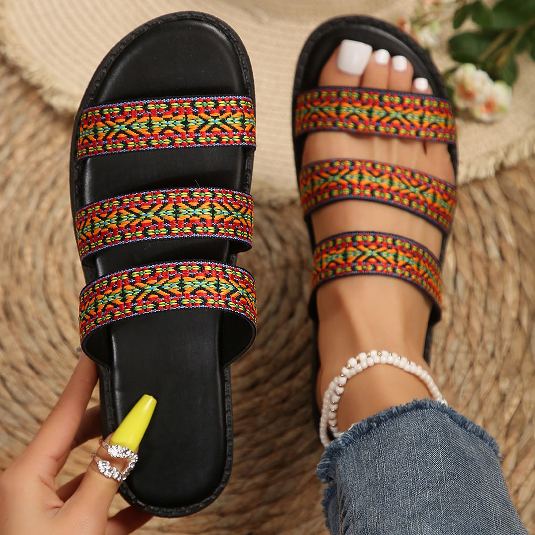 Damen Gemütliche Sommer-Sandalen mit bunten geflochtenen Riemen R&B