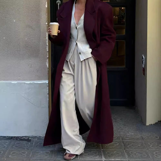 Damen Eleganter Wollmantel mit doppelt geknöpftem Design R&B