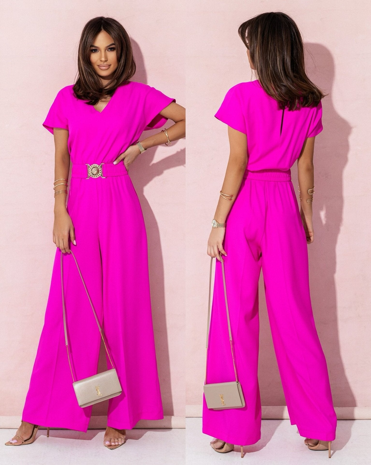 Damen Jumpsuit mit weitem Bein und trendigem Gürtel R&B