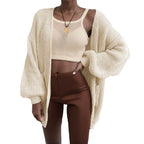 Damen Offener Strickcardigan mit voluminösen Ärmeln und praktischen Taschen R&B