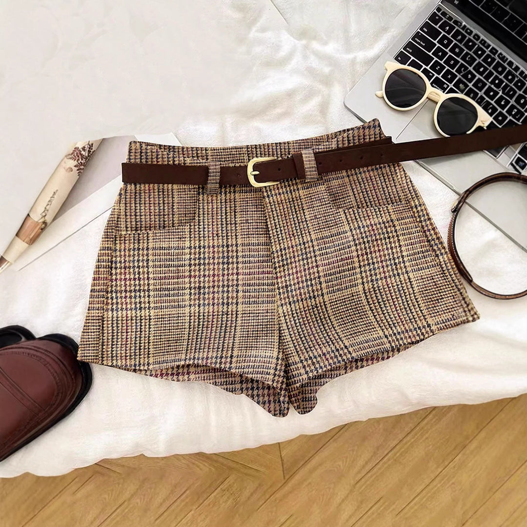 Damen Karierte Shorts mit Gürtelschlaufen R&B