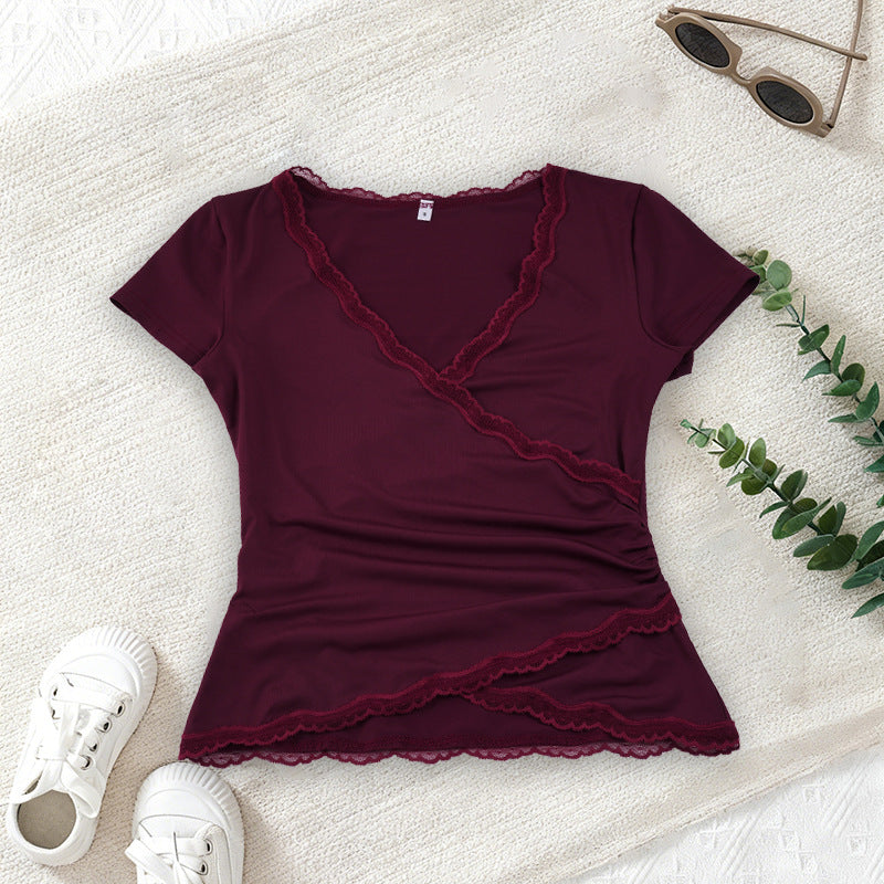 Damen Wickeloberteil mit Spitzenbesatz und Rüschendetails R&B