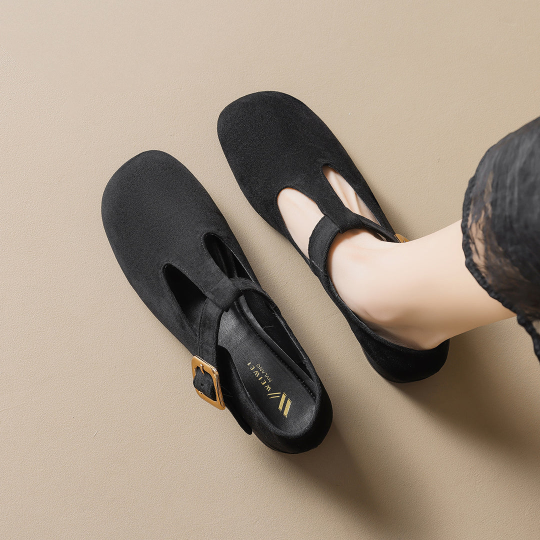 Damen modische Ballerinas mit eleganter Schnallenapplikation R&B