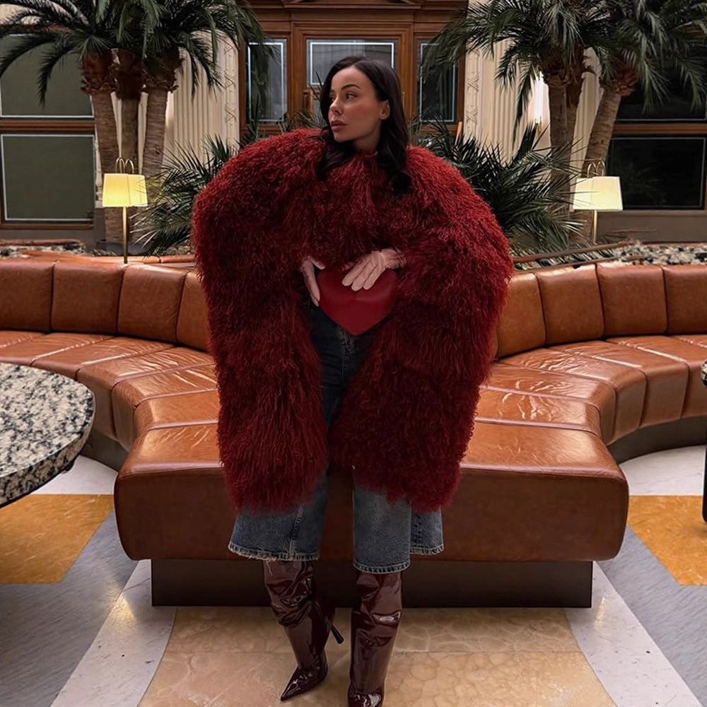 Damen Kunstfelljacke mit voluminösem Kragen und eleganten Details R&B