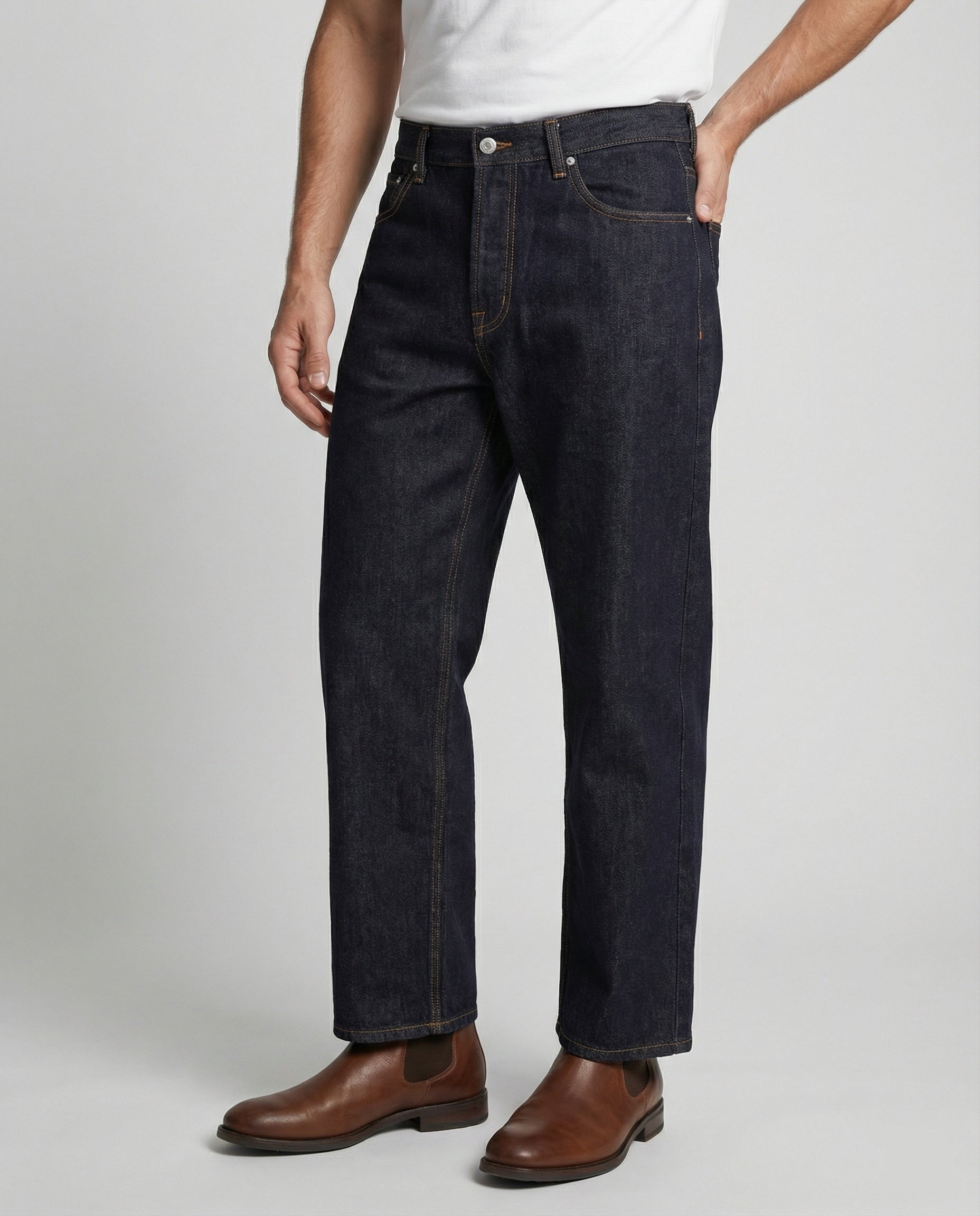 Herren 12oz Heavyweight Lyocell Raw Denim Wide Leg Hose