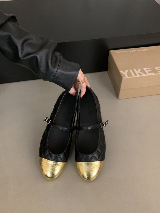 Damen Ballerinas mit elegantem Riemen und glänzendem Metallakzent R&B