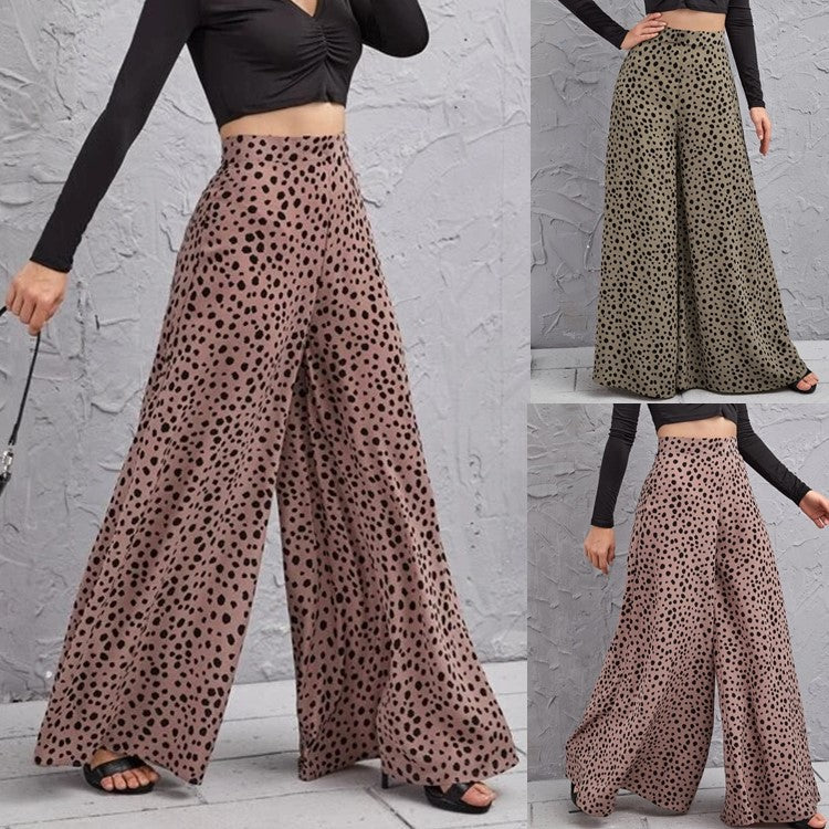 Damen Weite High-Waist-Hose mit Punktmuster und luftiger Passform R&B