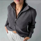 Damen Strickjacke mit hohem Kragen und durchgehendem Reißverschluss