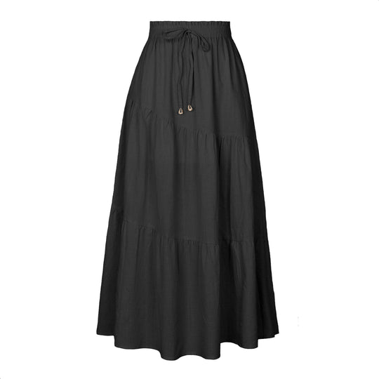 Damen langer Rock mit schwingenden Volants und elastischem Taillenbund R&B