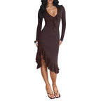 Damen charmantes Wickelkleid mit asymmetrischem Saum und Rüschendetails EB