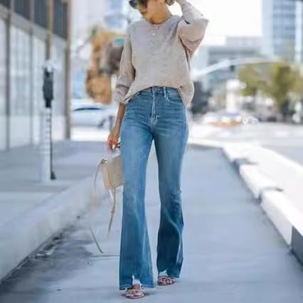 Damen Flared Jeans mit hohem Bund und modischem Schnitt R&B