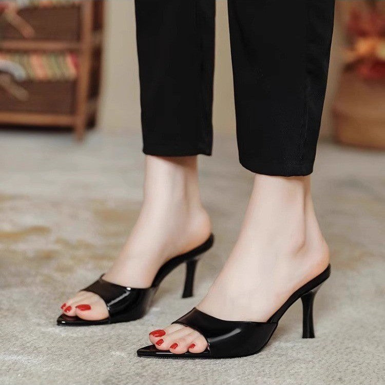 Damen Offene Mules mit glänzendem Design und elegantem Absatz R&B