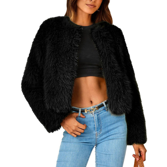 Damen Luxus Kunstpelz Jacke mit eleganten Details R&B