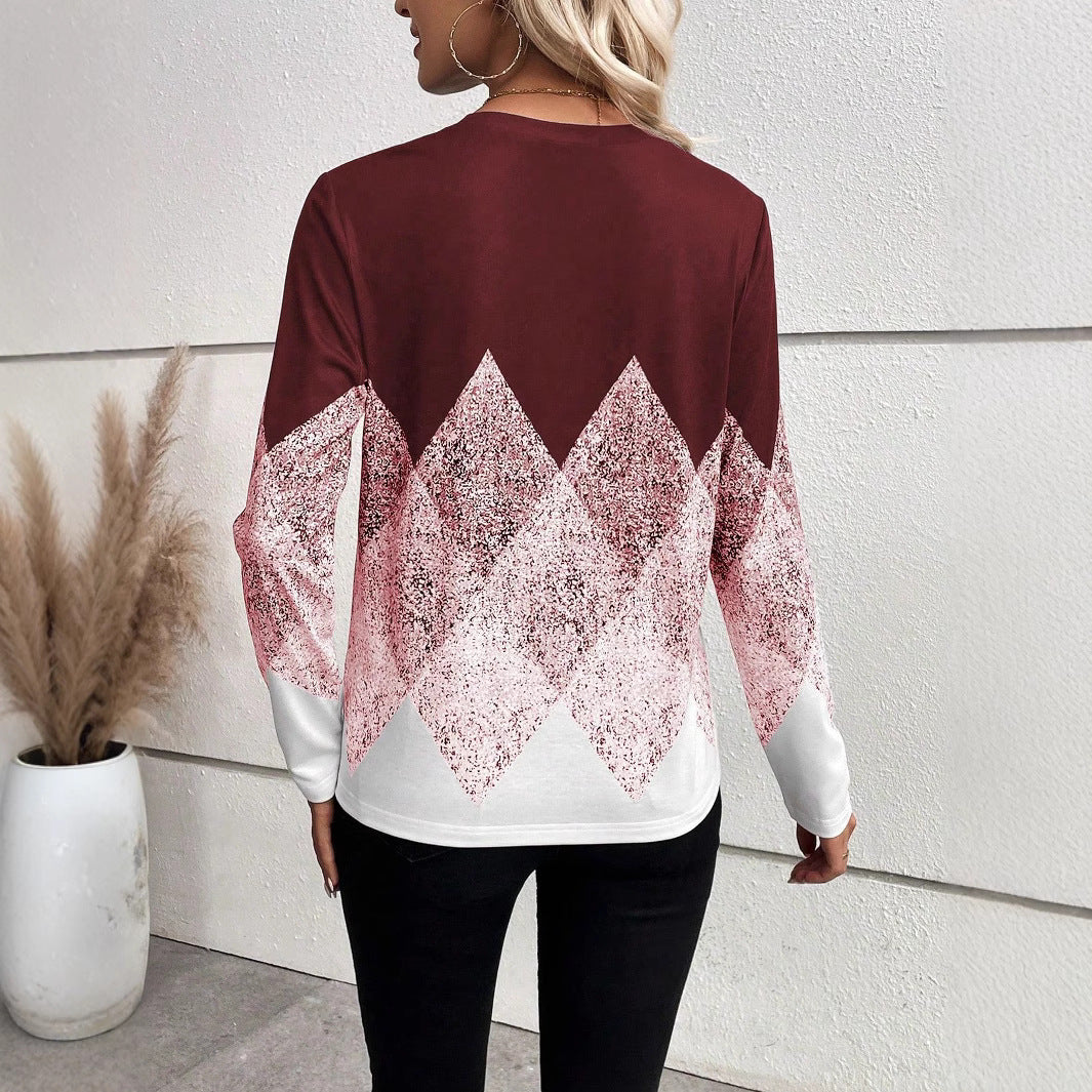 Damen Langarmshirt mit modernem geometrischem Muster R&B
