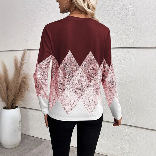 Damen Langarmshirt mit modernem geometrischem Muster R&B