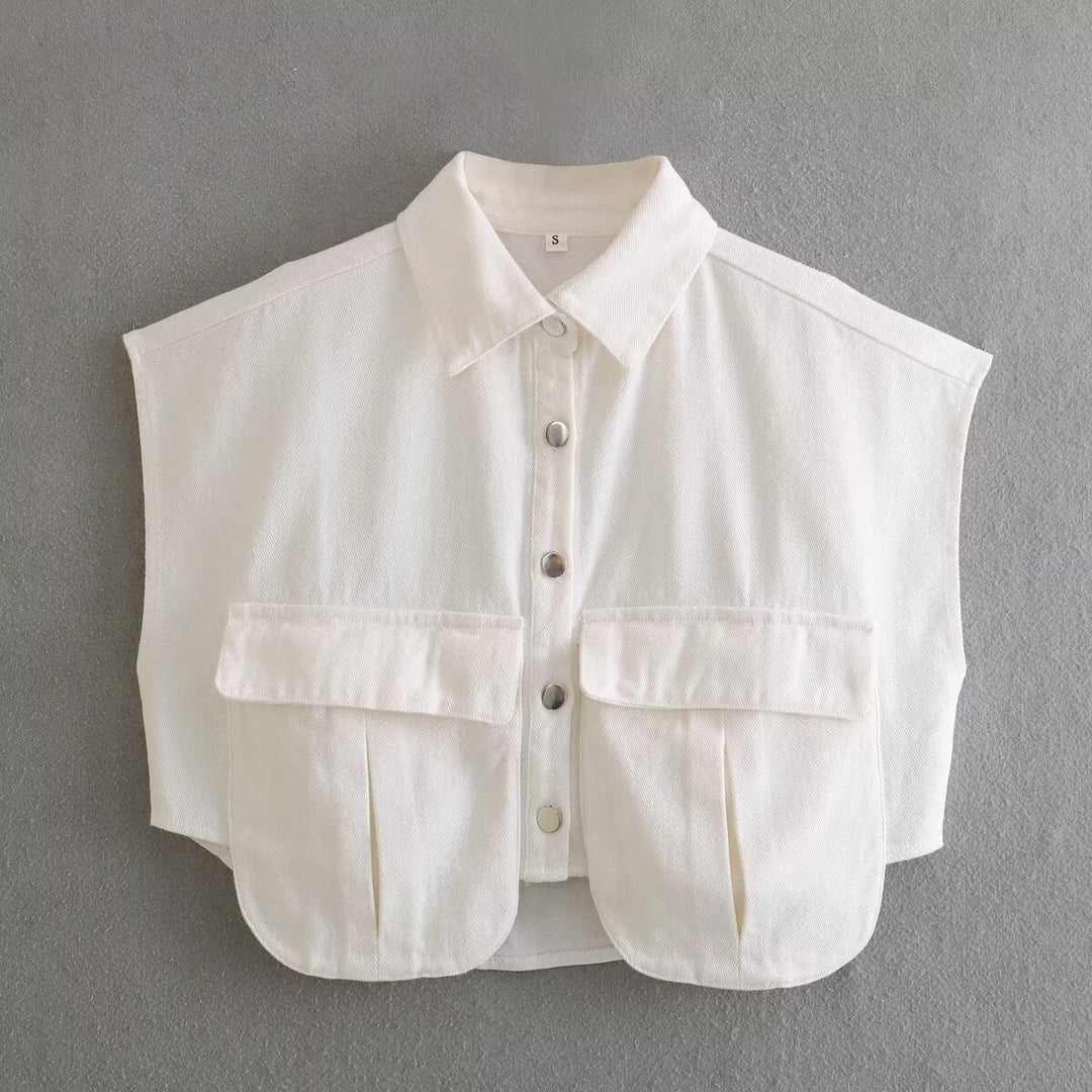 Damen ärmellose Utility-Bluse mit Taschen R&B