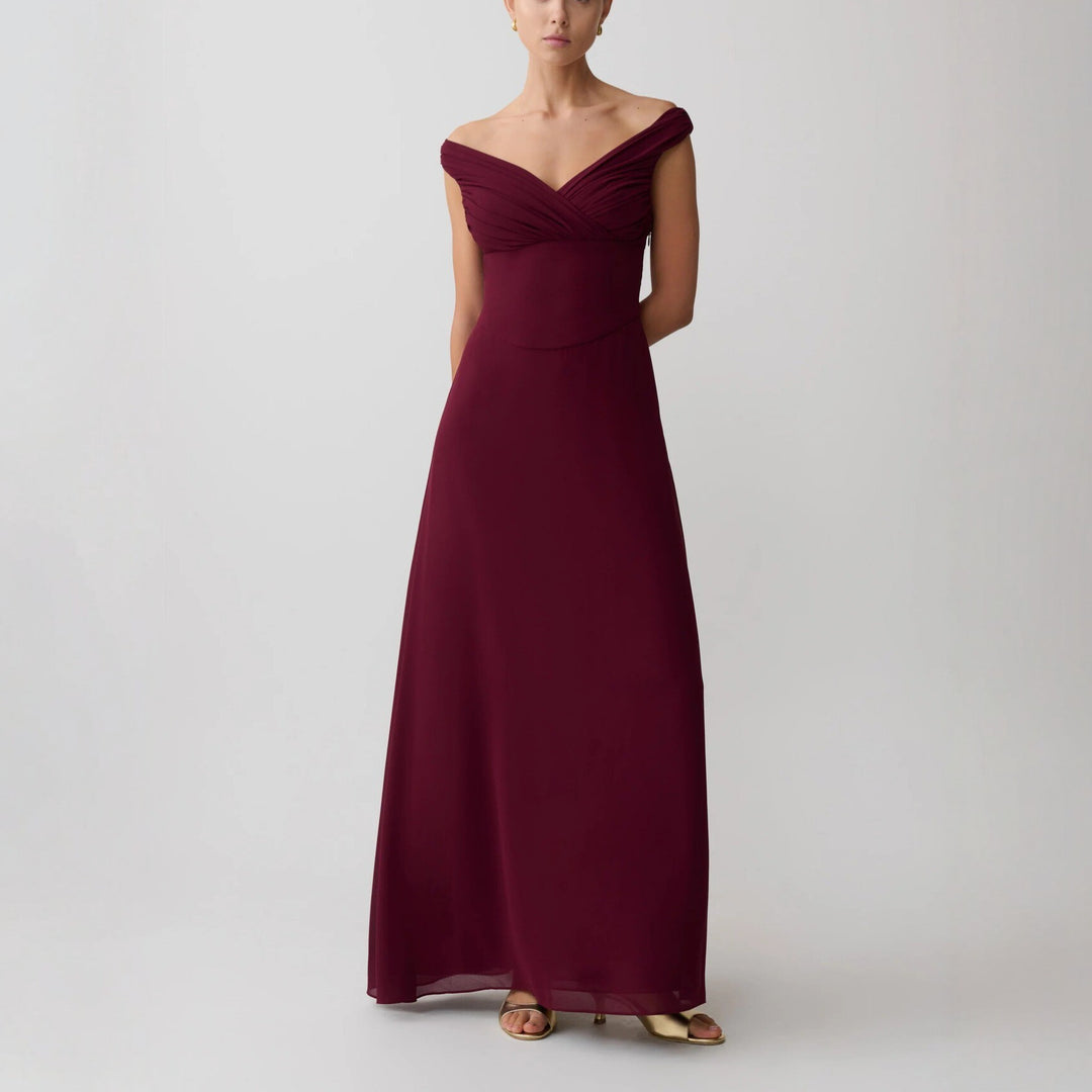 Damen Glamouröses Maxikleid mit schulterfreiem Design und eleganter Drapierung R&B