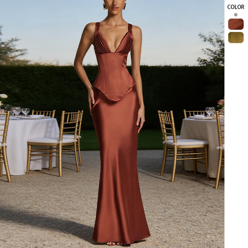 Damen Elegantes Abendkleid mit figurformendem Design und tiefem V-Ausschnitt R&B