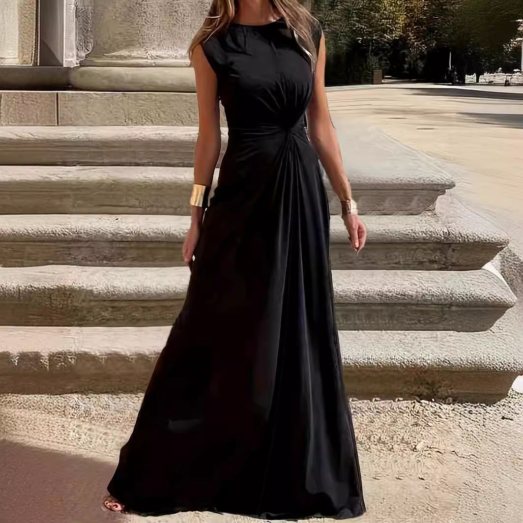 Damen Elegantes Maxikleid mit Raffungen und Rundhalsausschnitt R&B