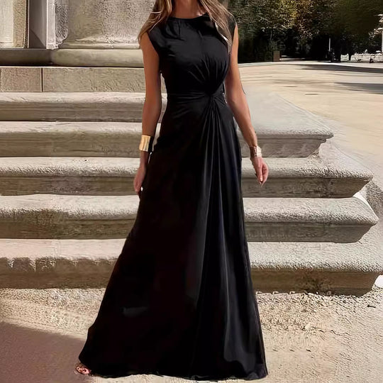 Damen Elegantes Maxikleid mit Raffungen und Rundhalsausschnitt R&B