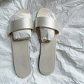 Damen Flache Slides mit breitem Satinriemen und komfortablem Fußbett R&B