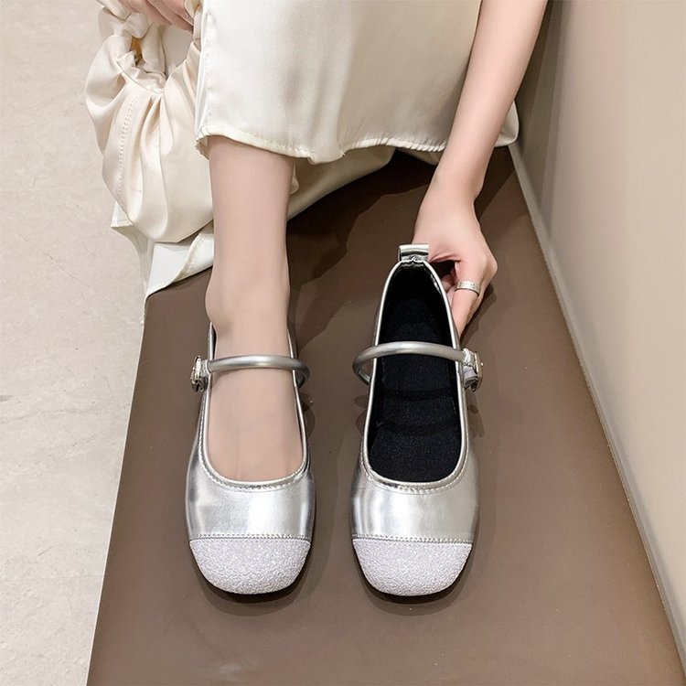 Damen elegante Ballerinas mit funkelndem Zehenbereich und dekorativem Riemen