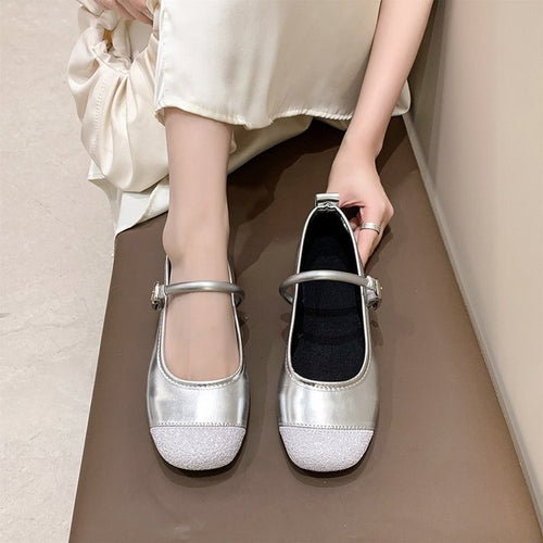 Damen elegante Ballerinas mit funkelndem Zehenbereich und dekorativem Riemen R&B