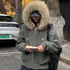 Damen gefütterte Winterjacke mit abnehmbarem Kunstfellkragen und großen Taschen R&B