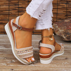 Damen Wedge-Sandalen mit dekorativem Textilband und modischem Absatz R&B