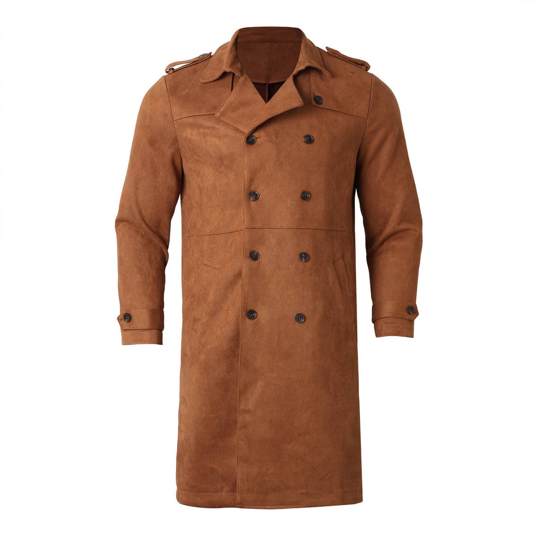Herren Elegante Suede Trenchcoat mit doppelter Knopfleiste und praktischen Taschen R&B