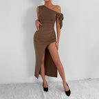 Damen Elegantes Wickelkleid mit asymmetrischem Schnitt und schickem Rüschendetail