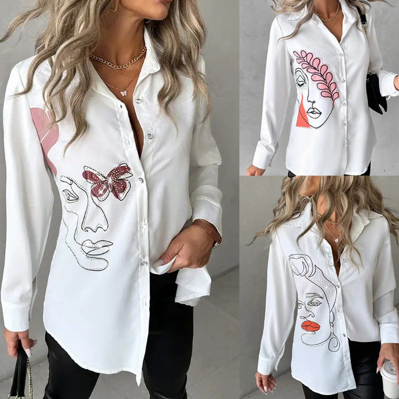 Damen Kunstvolle Bluse mit einzigartigem Grafikdruck R&B
