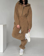 Damen Fleece Jogginganzug mit kurzem Reißverschluss R&B