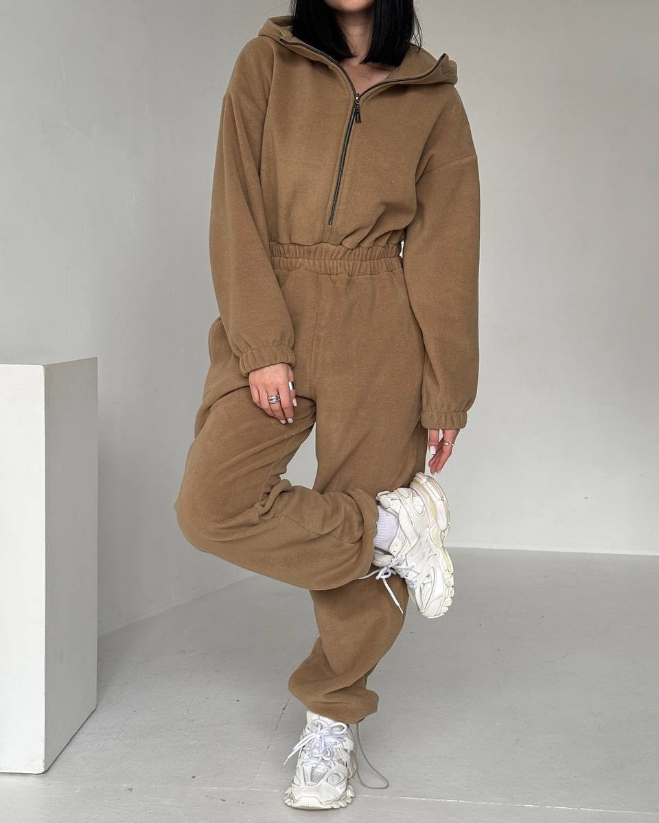 Damen Fleece Jogginganzug mit kurzem Reißverschluss R&B