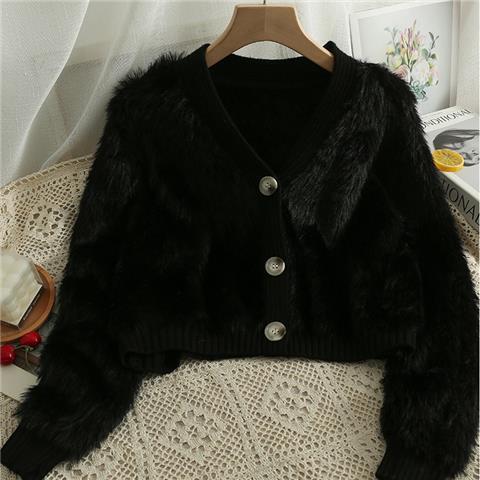 Damen Kuscheliger Cropped Cardigan mit Knopfleiste und weichem Teddy-Fell R&B