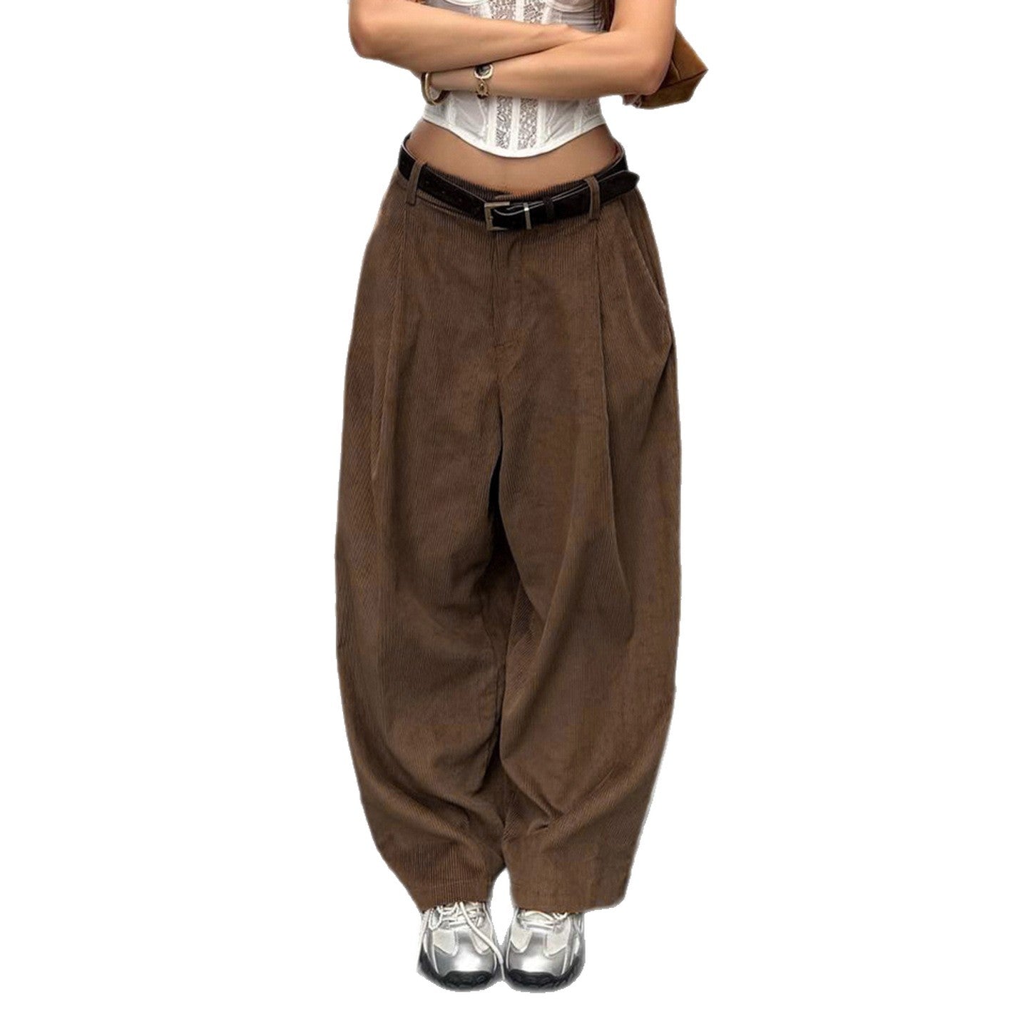 Damen weite Cordhose mit Falten R&B