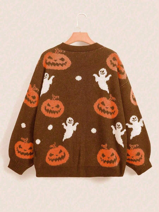 Damen kuschelige Herbstjacke mit gruseligem Motiv R&B