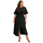 Damen Midikleid mit elegantem Knotendesign und modischem Schlitz R&B