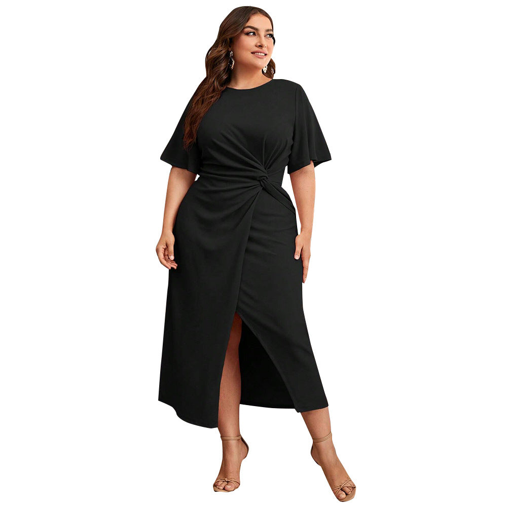Damen Midikleid mit elegantem Knotendesign und modischem Schlitz R&B