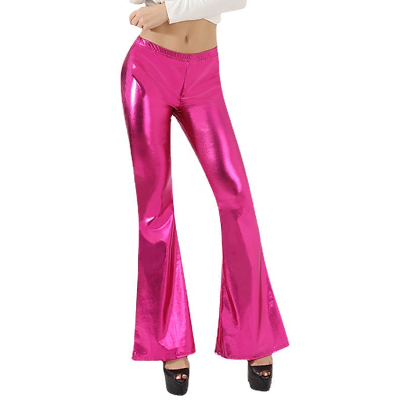 Damen Hochglänzende Schlaghose aus elastischem Material R&B