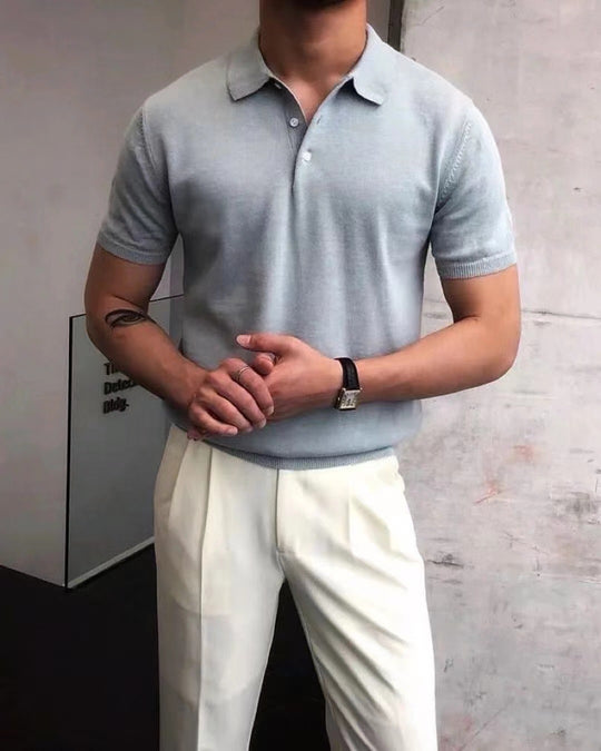 Herren nan Premium-Feinstrick-Poloshirt mit offenem Hemdkragen und dezenter Knopfleiste R&B