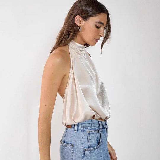 Damen Satin-Haltertop mit gerafftem Ausschnitt R&B