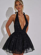 Damen Glamouröses Cocktailkleid mit funkelndem Oberteil