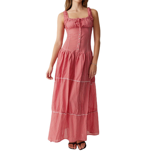 Damen Maxikleid mit Rüschendetails und Knopfverschluss R&B