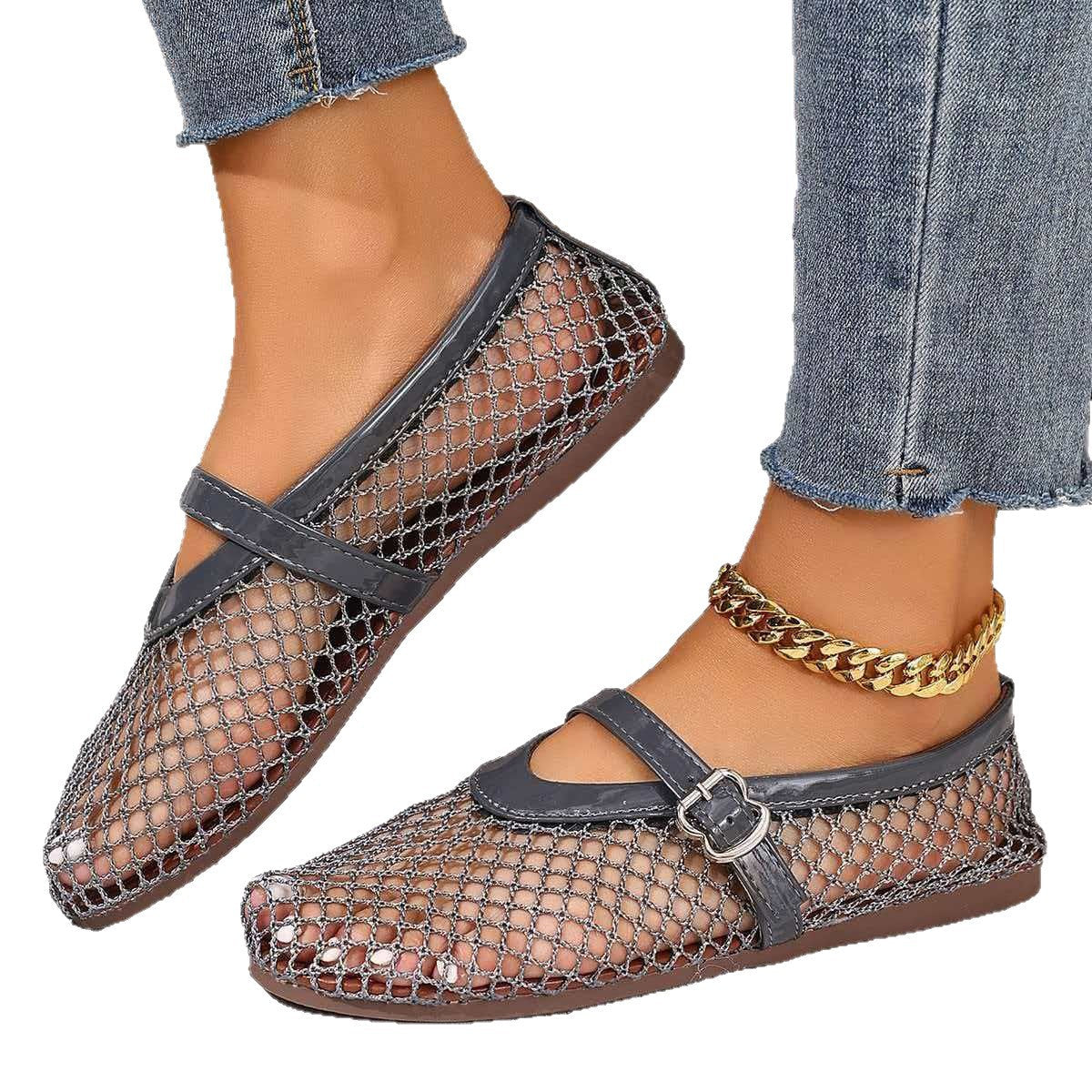 Damen elegante Freizeitschuhe mit Netzdesign und verstellbarem Riemen R&B