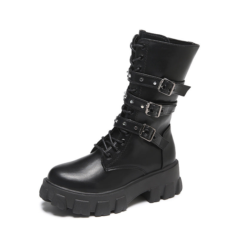 Damen High-Top Schnürstiefel mit verstellbaren Riemen und griffiger Sohle R&B