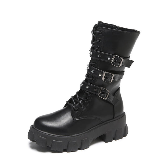 Damen High-Top Schnürstiefel mit verstellbaren Riemen und griffiger Sohle R&B