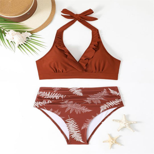 Damen Bikini-Set mit Volant-Top und hochgeschnittenem Slip R&B
